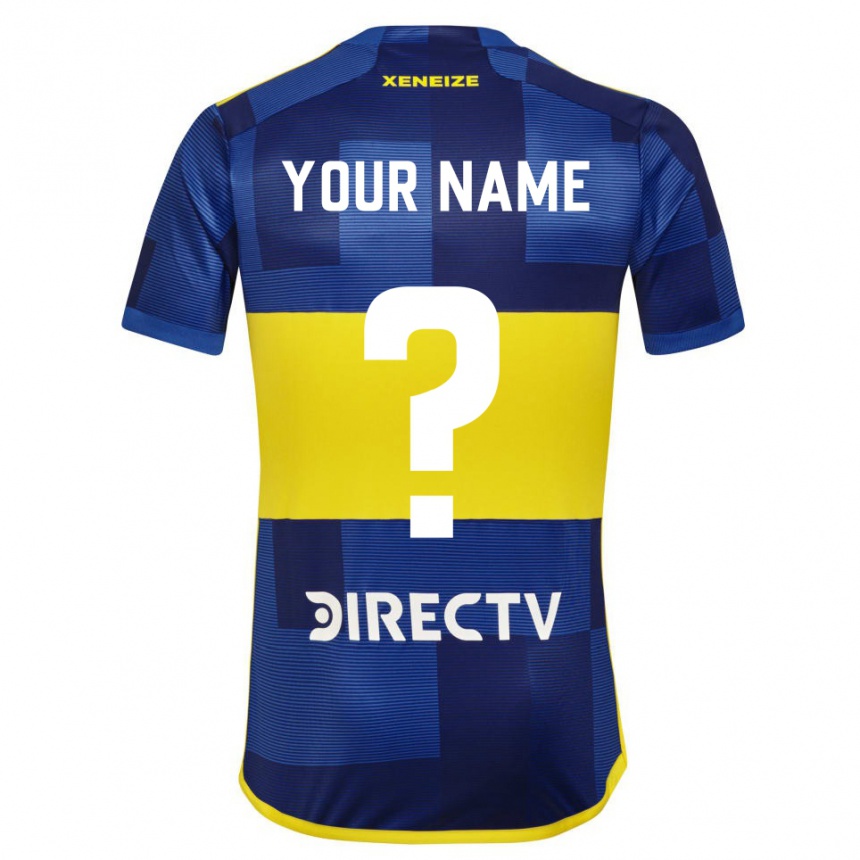 キッズフットボールあなたの名前#0濃い青 黄色ホームシャツ2023/24ジャージーユニフォーム