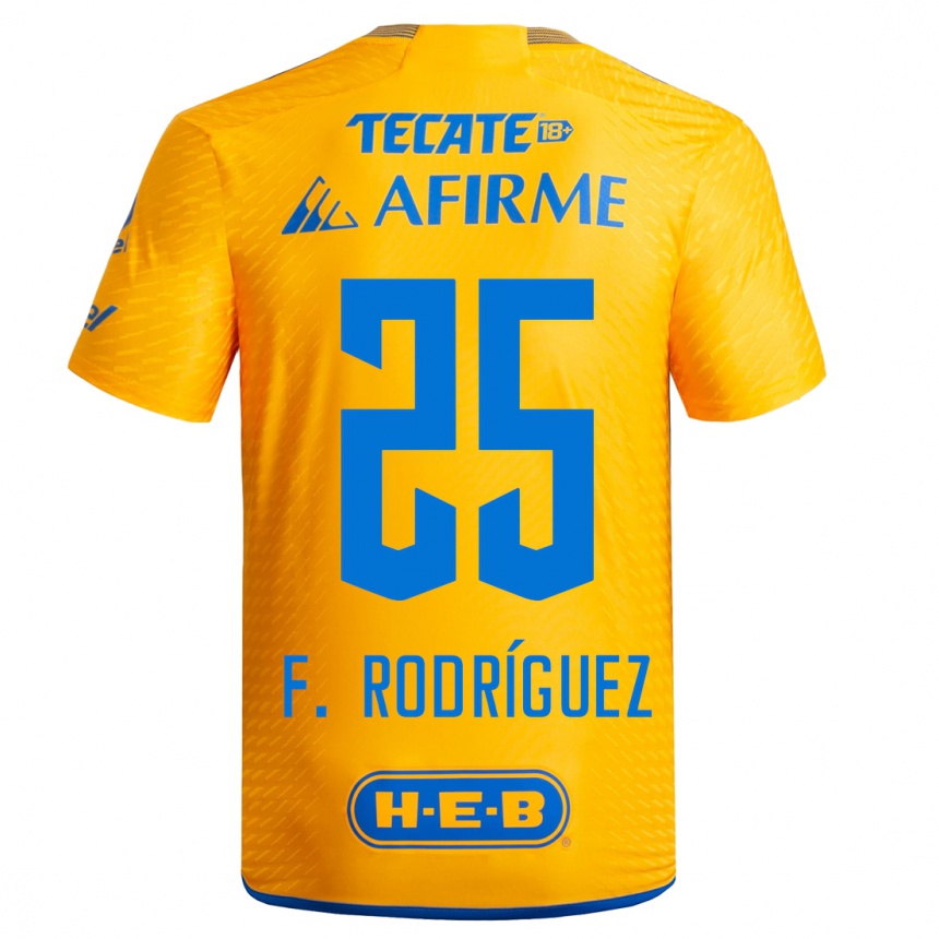 キッズフットボールフェリペ・ロドリゲス#25黄色ホームシャツ2023/24ジャージーユニフォーム