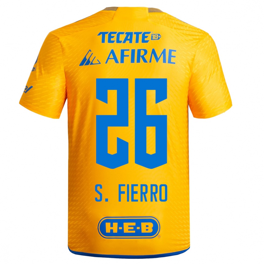キッズフットボールセバスティアン・エミリアーノ・フィエロ・ゴンサレス#26黄色ホームシャツ2023/24ジャージーユニフォーム