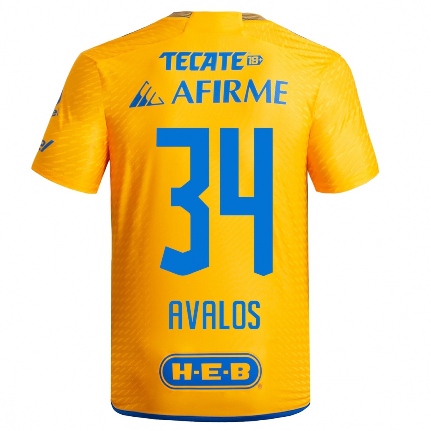 キッズフットボールエリック・アヴァロス#34黄色ホームシャツ2023/24ジャージーユニフォーム