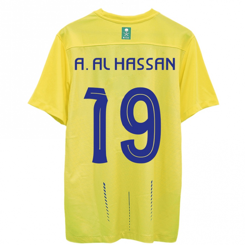 キッズフットボールアリ・アルハッサン#19黄色ホームシャツ2023/24ジャージーユニフォーム