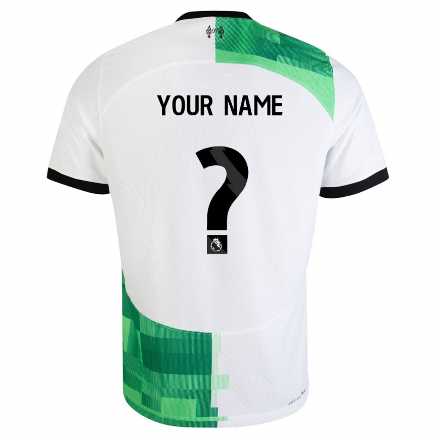 キッズフットボールあなたの名前#0ホワイトグリーンアウェイシャツ2023/24ジャージーユニフォーム