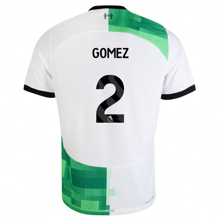 キッズフットボールジョー・ゴメス#2ホワイトグリーンアウェイシャツ2023/24ジャージーユニフォーム