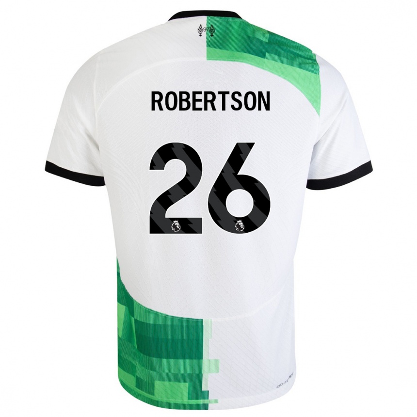 キッズフットボールアンドリュー・ロバートソン#26ホワイトグリーンアウェイシャツ2023/24ジャージーユニフォーム