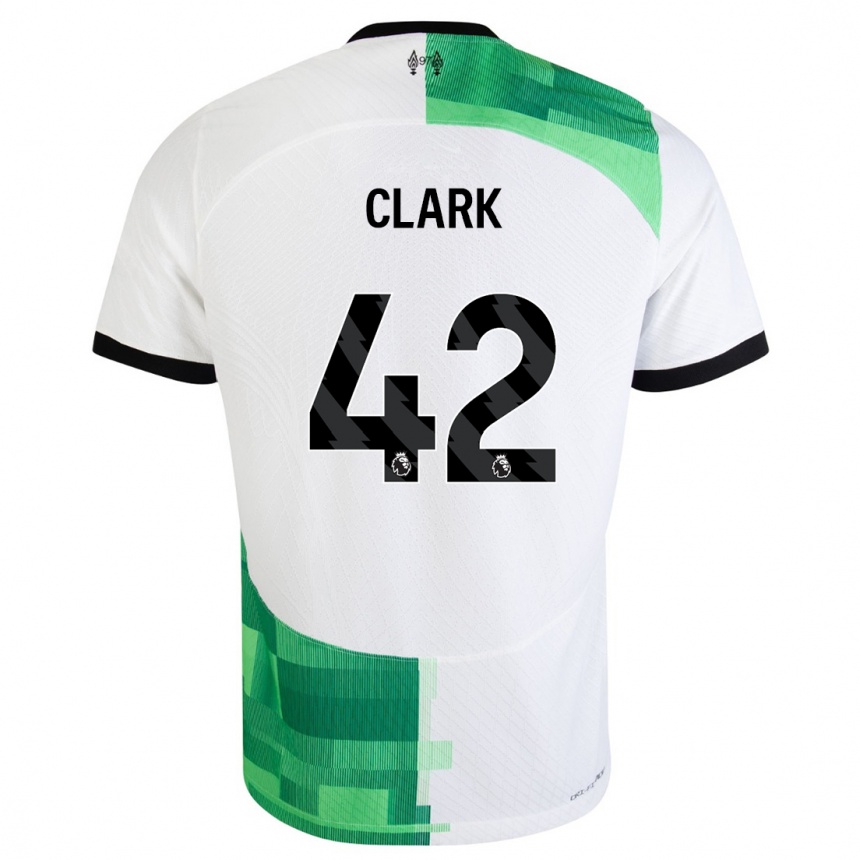 キッズフットボールボビー・クラーク#42ホワイトグリーンアウェイシャツ2023/24ジャージーユニフォーム