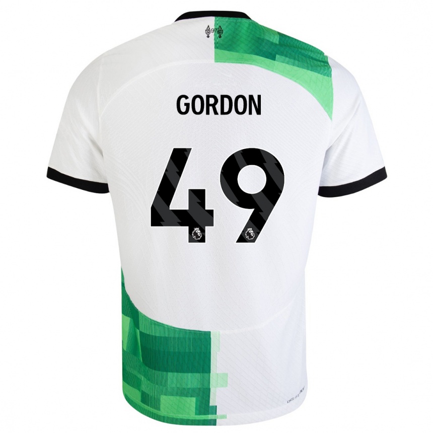キッズフットボールカイデ・ゴードン#49ホワイトグリーンアウェイシャツ2023/24ジャージーユニフォーム