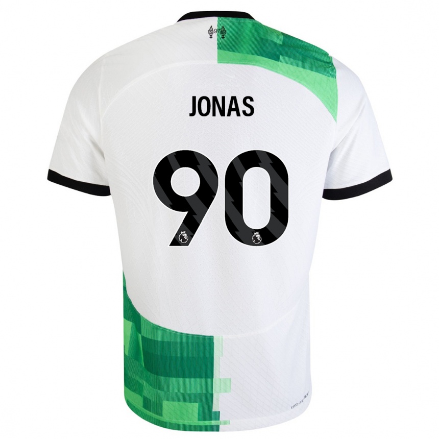 キッズフットボールリー・ジョナス#90ホワイトグリーンアウェイシャツ2023/24ジャージーユニフォーム