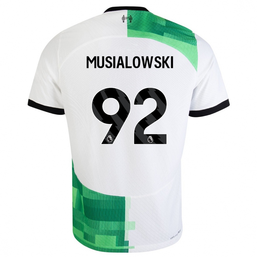 キッズフットボールマテウシュ・ムシャウォフスキ#92ホワイトグリーンアウェイシャツ2023/24ジャージーユニフォーム