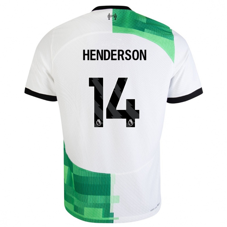 キッズフットボールヘンダーソン#14ホワイトグリーンアウェイシャツ2023/24ジャージーユニフォーム