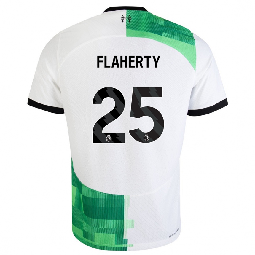 キッズフットボールギリー・フラハティ#25ホワイトグリーンアウェイシャツ2023/24ジャージーユニフォーム