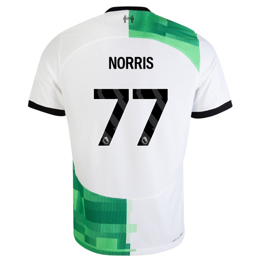 キッズフットボールジェームズノリス#77ホワイトグリーンアウェイシャツ2023/24ジャージーユニフォーム