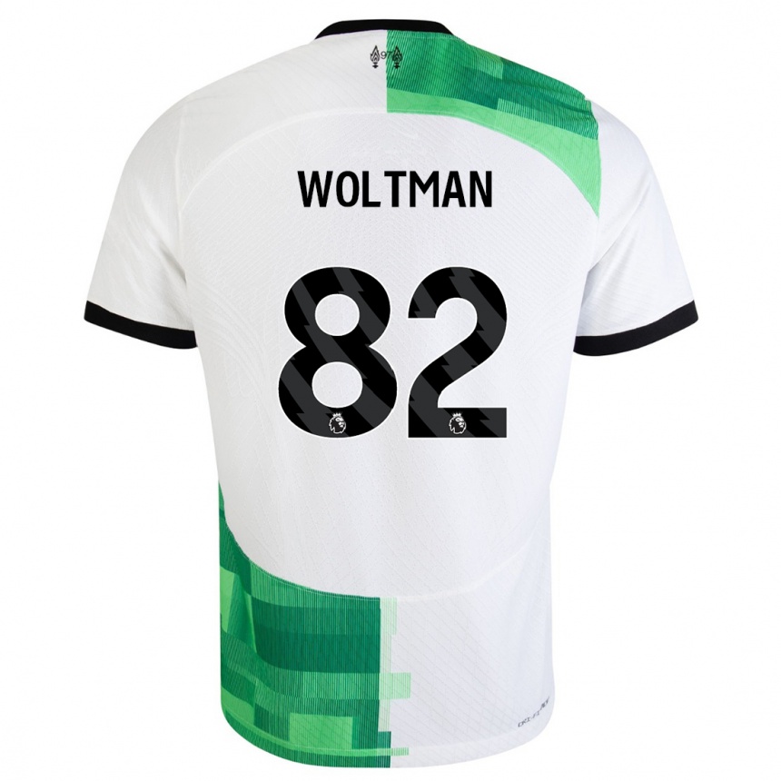 キッズフットボールマックス・ウォルトマン#82ホワイトグリーンアウェイシャツ2023/24ジャージーユニフォーム