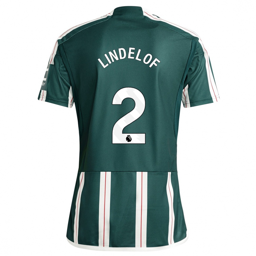 キッズフットボールヴィクトル・リンデレフ#2濃い緑色アウェイシャツ2023/24ジャージーユニフォーム