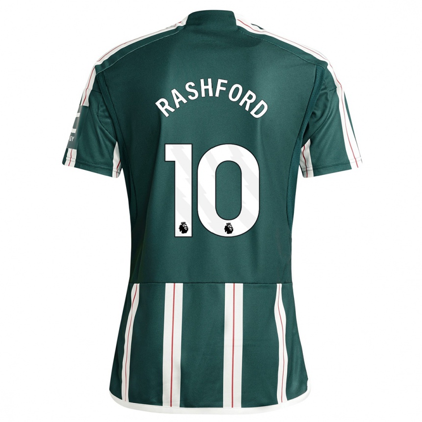 キッズフットボールマーカス・ラッシュフォード#10濃い緑色アウェイシャツ2023/24ジャージーユニフォーム