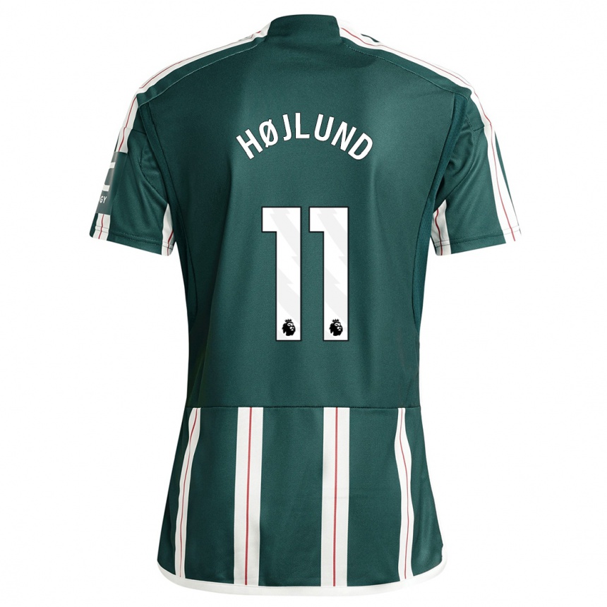 キッズフットボールラスムス・ホイルンド#11濃い緑色アウェイシャツ2023/24ジャージーユニフォーム