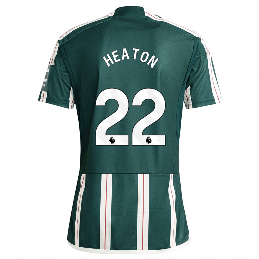 キッズフットボールトム・ヒートン#22濃い緑色アウェイシャツ2023/24ジャージーユニフォーム