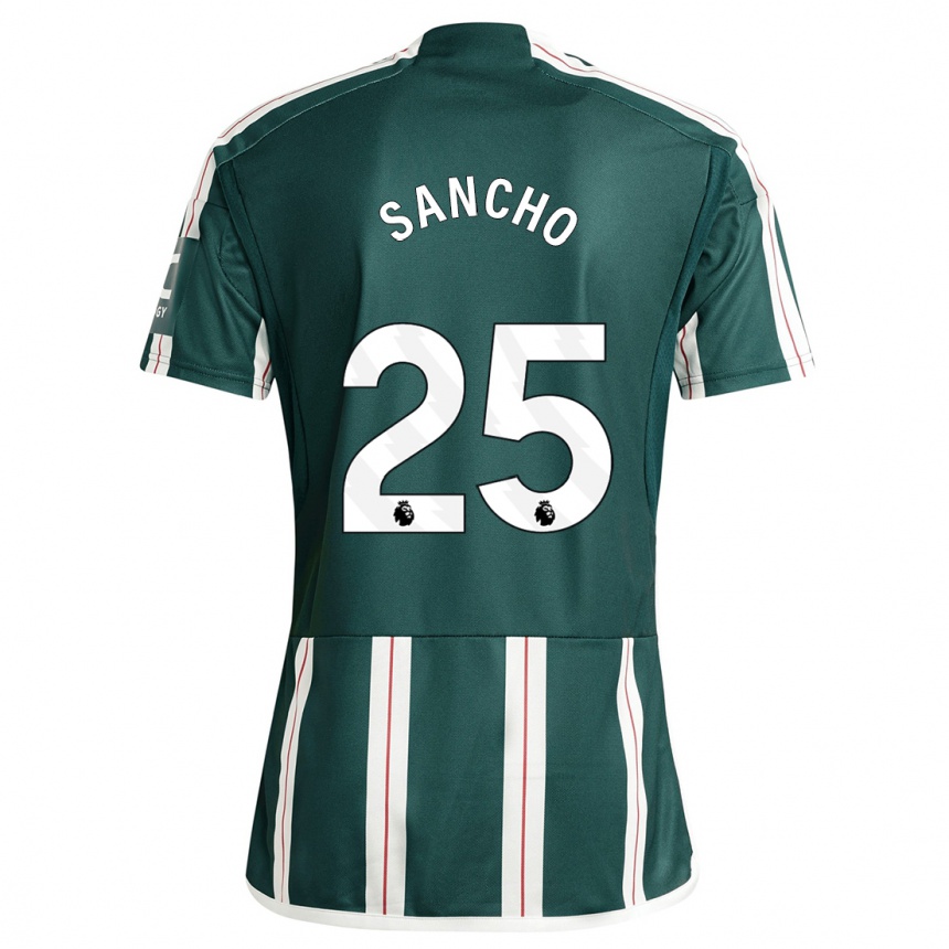 キッズフットボールジェイドン・サンチョ#25濃い緑色アウェイシャツ2023/24ジャージーユニフォーム