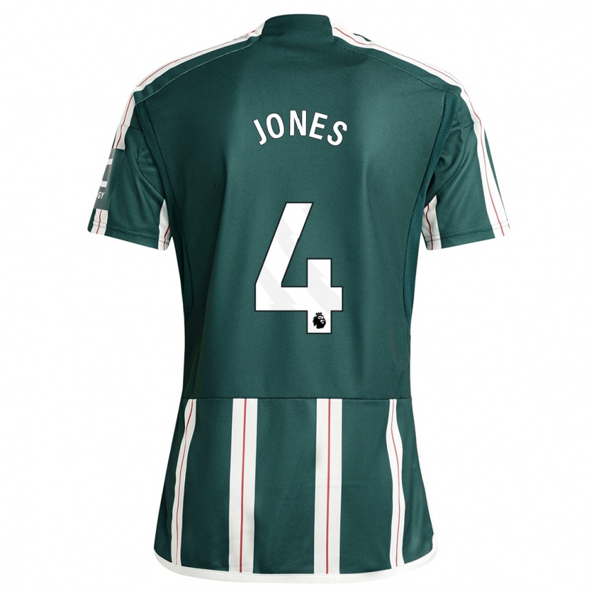 キッズフットボールフィル・ジョーンズ#4濃い緑色アウェイシャツ2023/24ジャージーユニフォーム