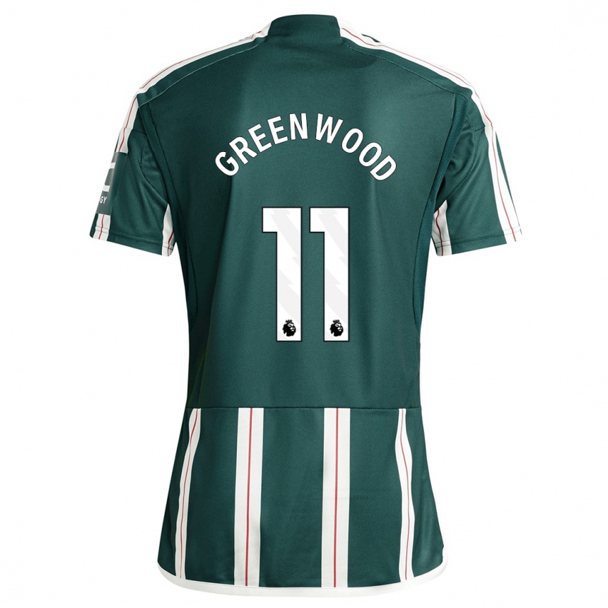 キッズフットボールメイソン・グリーンウッド#11濃い緑色アウェイシャツ2023/24ジャージーユニフォーム