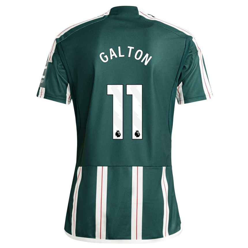 キッズフットボールリア・ガルトン#11濃い緑色アウェイシャツ2023/24ジャージーユニフォーム