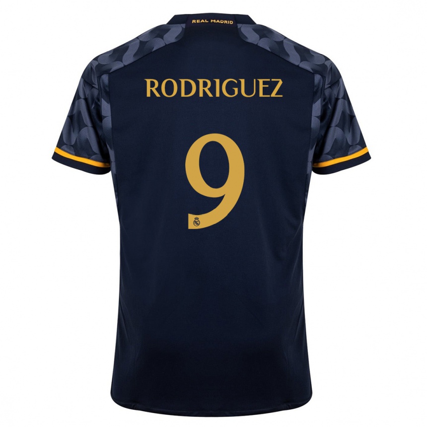 キッズフットボールアルバロ・ロドリゲス#9濃紺アウェイシャツ2023/24ジャージーユニフォーム
