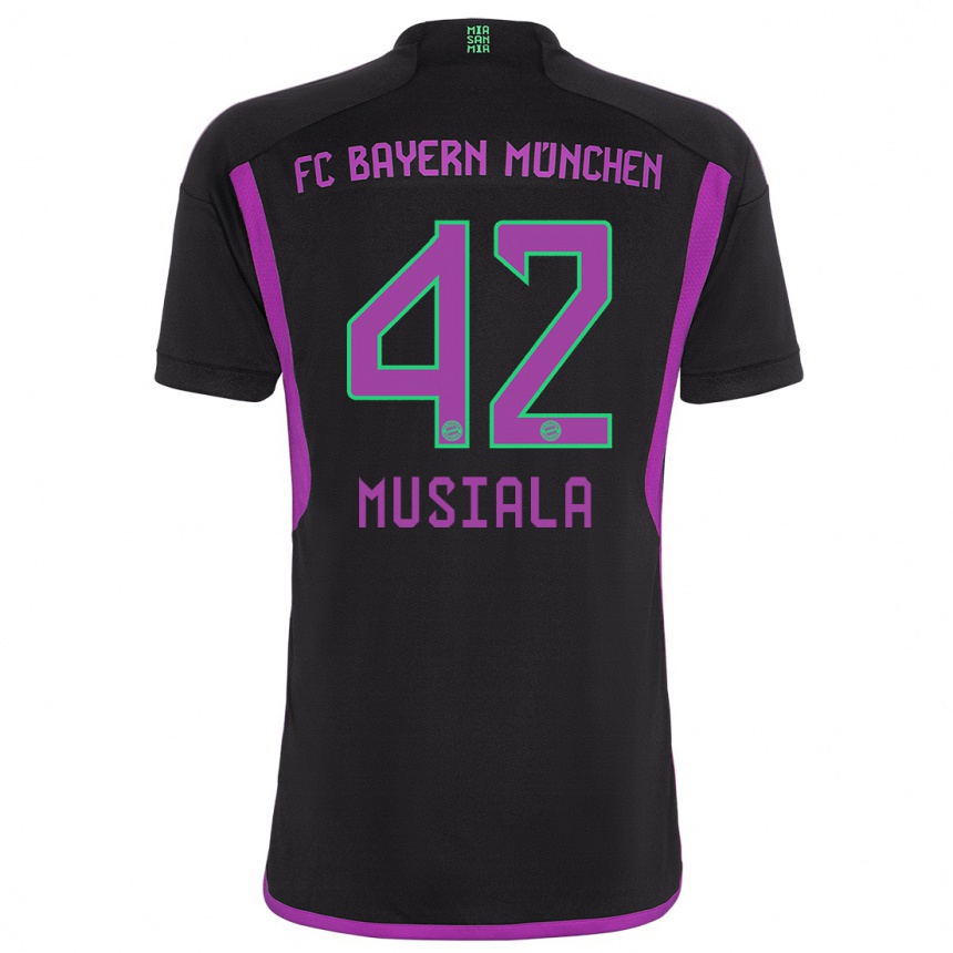 キッズフットボールジャマル・ムシアラ#42黒アウェイシャツ2023/24ジャージーユニフォーム