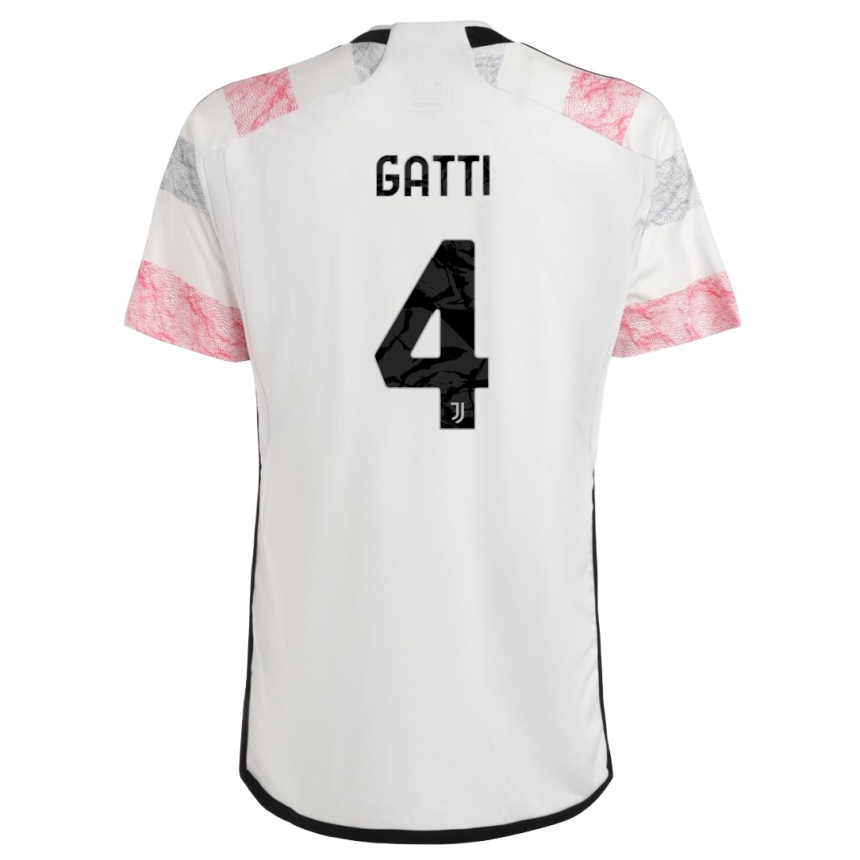 キッズフットボールフェデリコ・ガッティ#4ホワイトピンクアウェイシャツ2023/24ジャージーユニフォーム