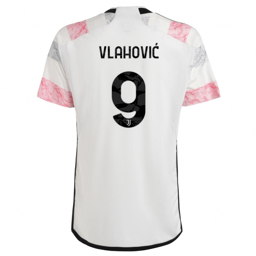 キッズフットボールドゥシャン・ヴラホヴィッチ#9ホワイトピンクアウェイシャツ2023/24ジャージーユニフォーム