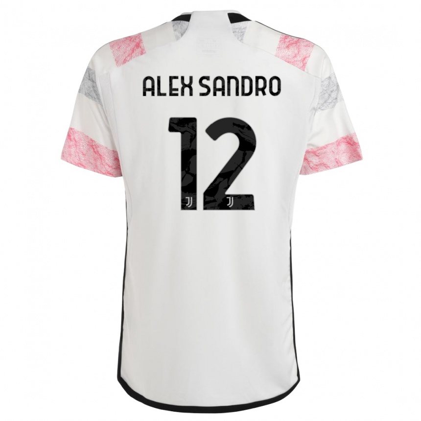 キッズフットボールアレックス・サンドロ#12ホワイトピンクアウェイシャツ2023/24ジャージーユニフォーム