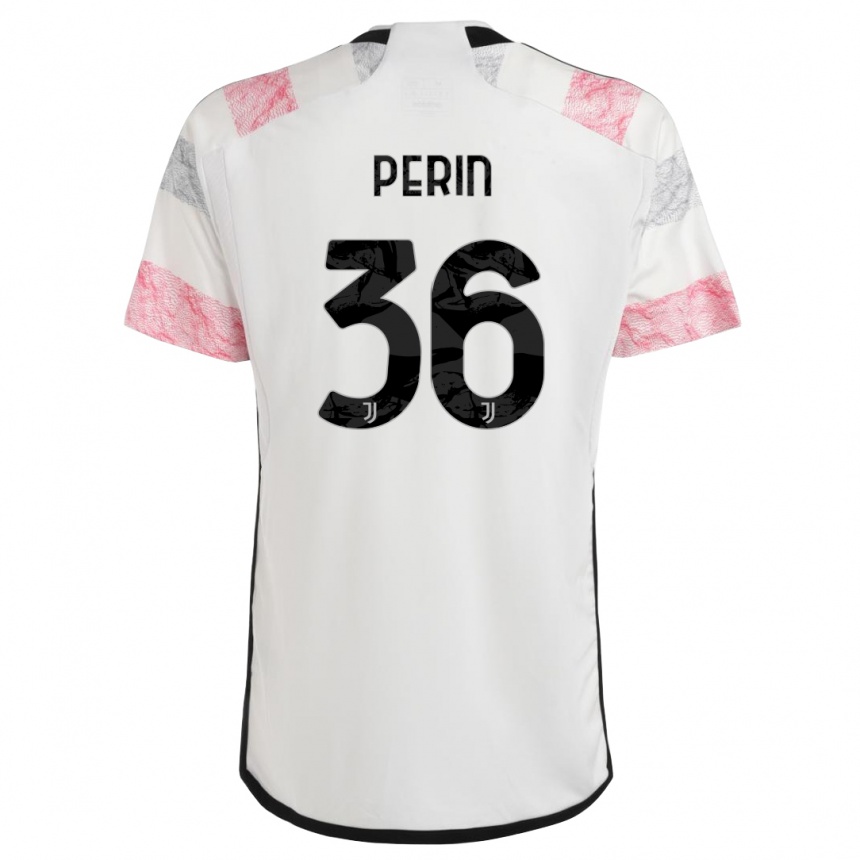 キッズフットボールマッティア・ペリン#36ホワイトピンクアウェイシャツ2023/24ジャージーユニフォーム