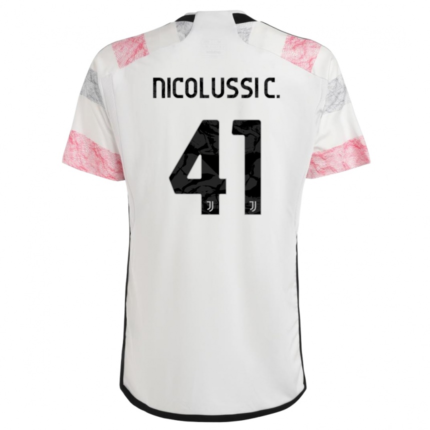 キッズフットボールハンズ・ニコルッシ・カヴィーリャ#41ホワイトピンクアウェイシャツ2023/24ジャージーユニフォーム