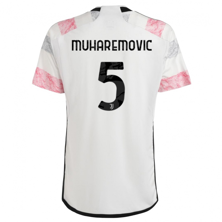 キッズフットボールタリク・ムハレモヴィッチ#5ホワイトピンクアウェイシャツ2023/24ジャージーユニフォーム