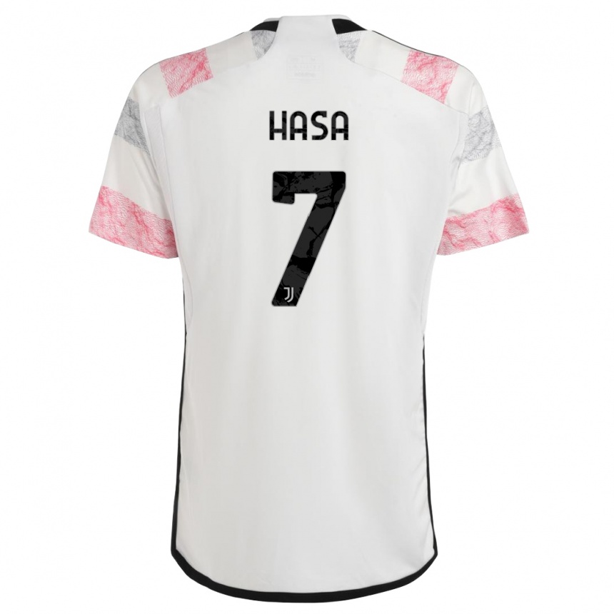 キッズフットボールルイス・ハサ#7ホワイトピンクアウェイシャツ2023/24ジャージーユニフォーム