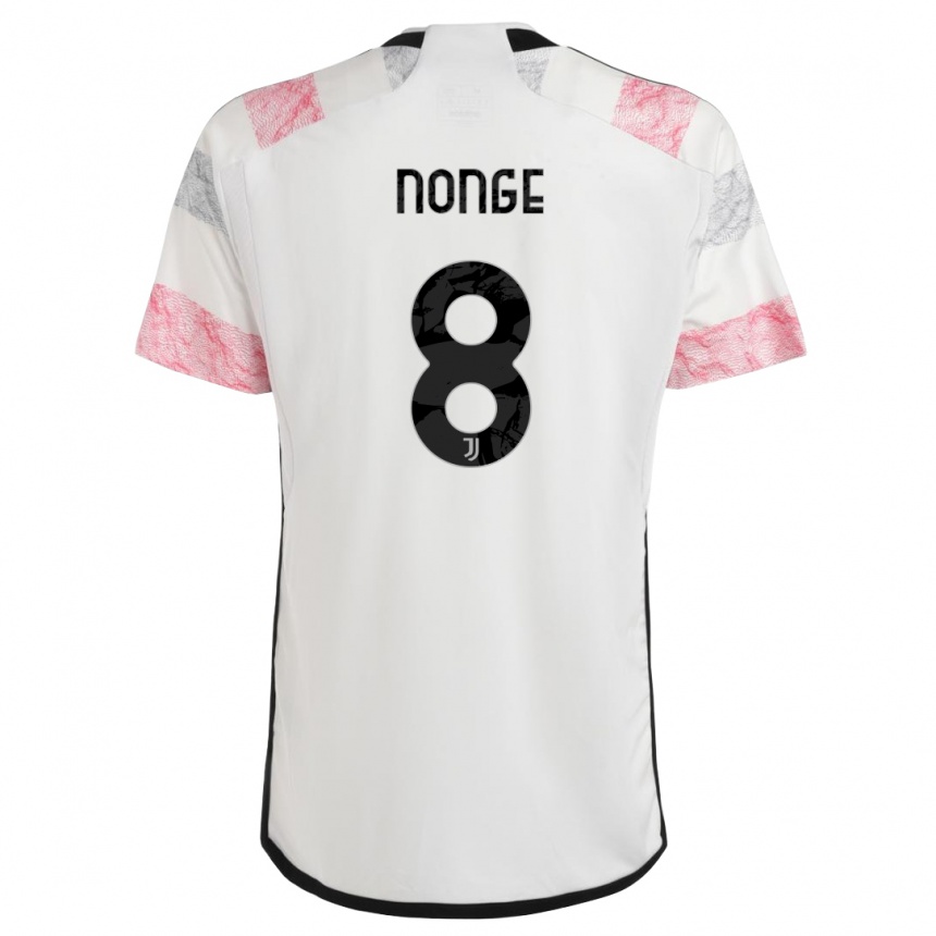 キッズフットボールジョセフ・ノンジェ・ボンデ#8ホワイトピンクアウェイシャツ2023/24ジャージーユニフォーム