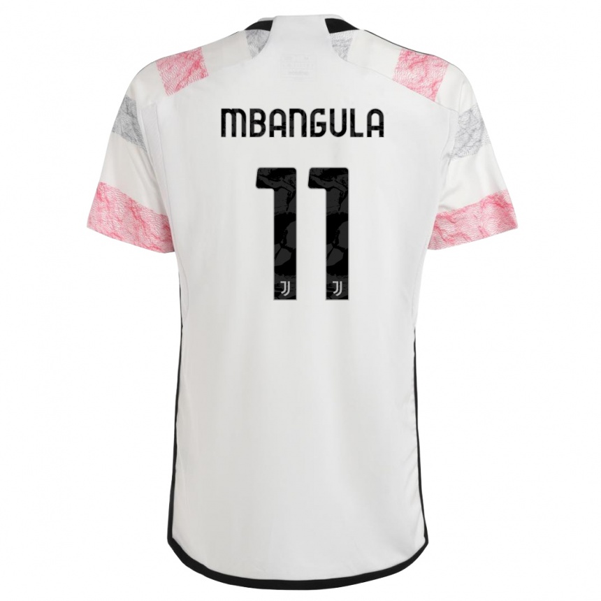 キッズフットボールサミュエル・ムバングラ#11ホワイトピンクアウェイシャツ2023/24ジャージーユニフォーム