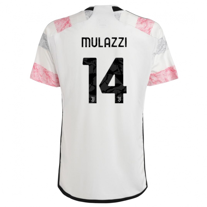 キッズフットボールガブリエレ・ムラッツィ#14ホワイトピンクアウェイシャツ2023/24ジャージーユニフォーム