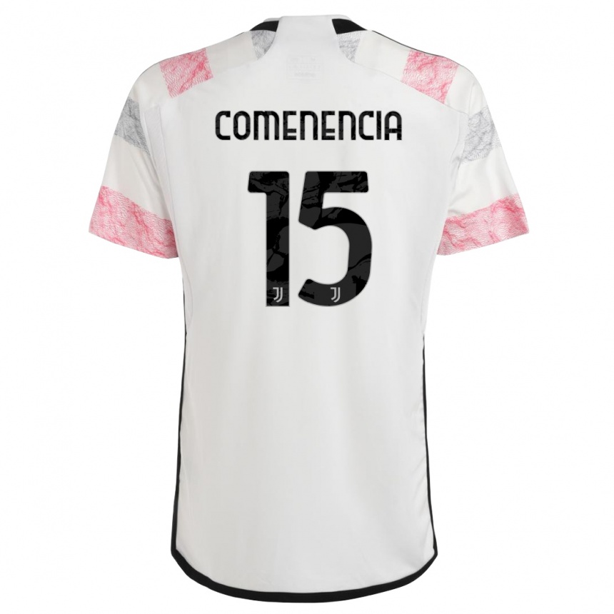 キッズフットボールリファノ・コメネンシア#15ホワイトピンクアウェイシャツ2023/24ジャージーユニフォーム