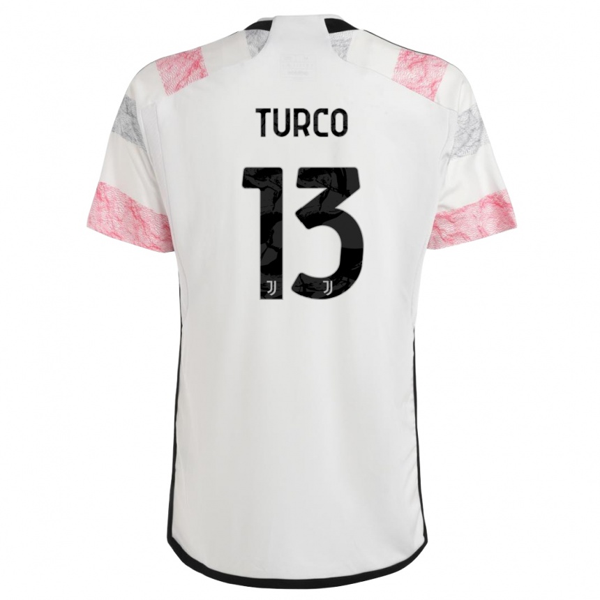キッズフットボールステファノ・トゥルコ#13ホワイトピンクアウェイシャツ2023/24ジャージーユニフォーム