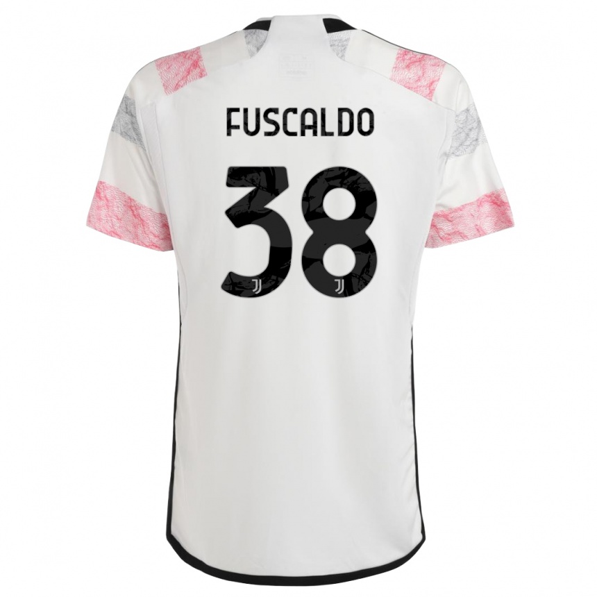 キッズフットボールマテオ・フスカルド#38ホワイトピンクアウェイシャツ2023/24ジャージーユニフォーム