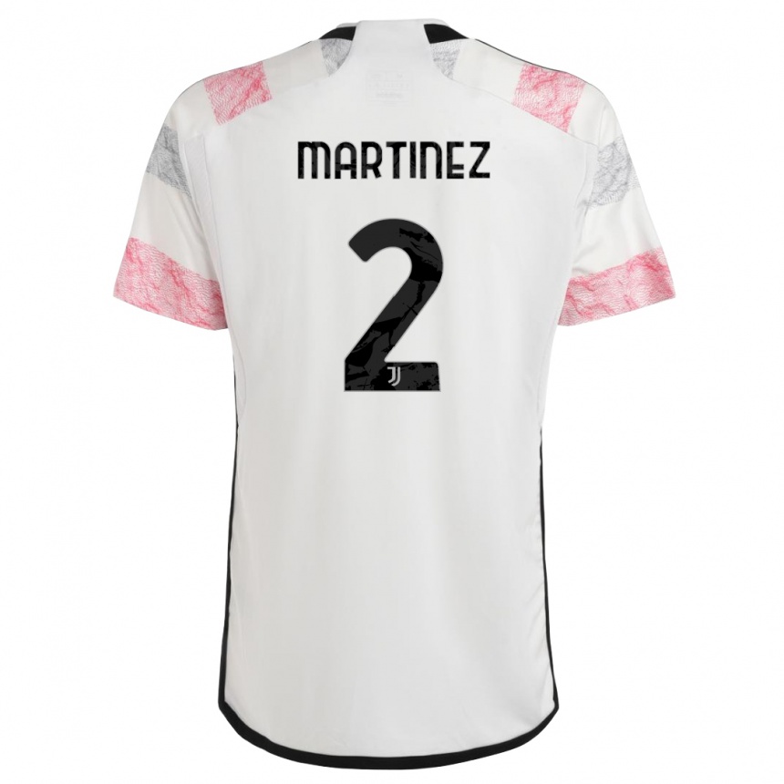 キッズフットボールブルーノ・マルティネス#2ホワイトピンクアウェイシャツ2023/24ジャージーユニフォーム