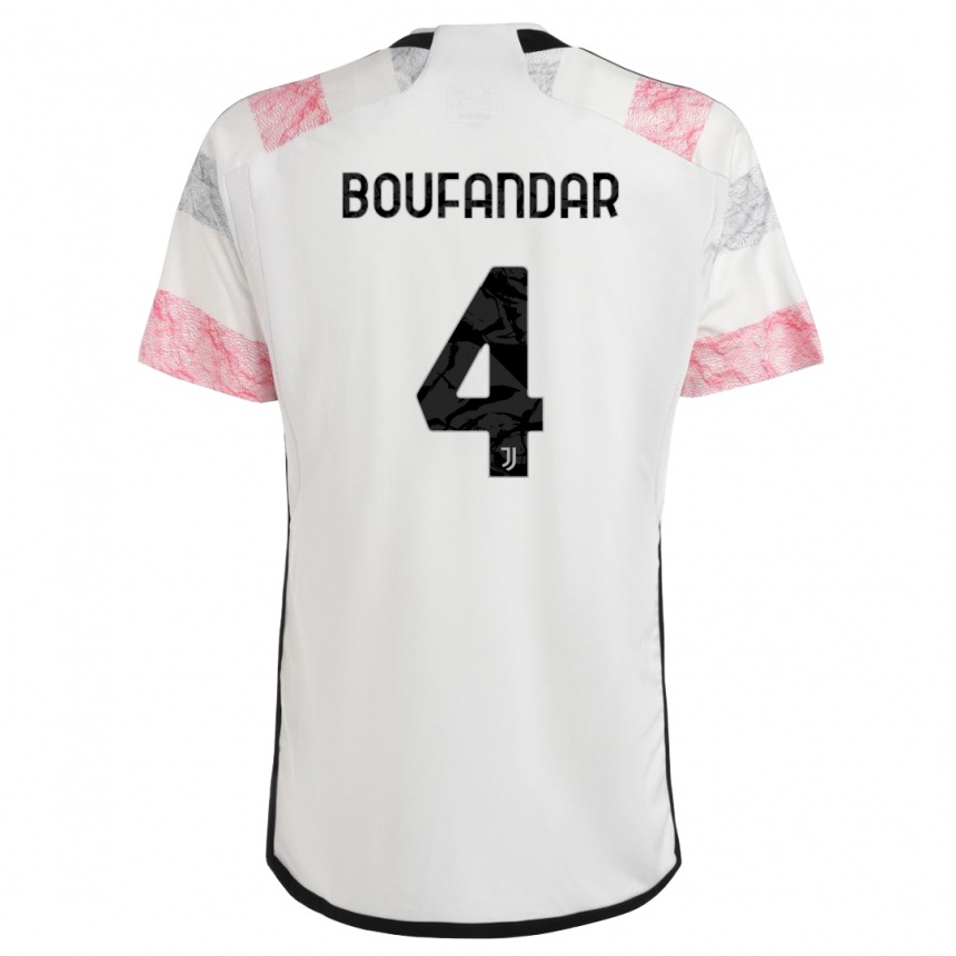 キッズフットボールアダム・ブーファンダー#4ホワイトピンクアウェイシャツ2023/24ジャージーユニフォーム