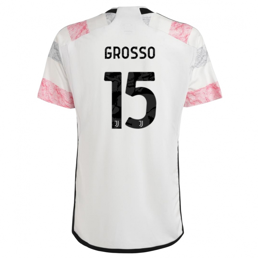 キッズフットボールジュリア・グロッソ#15ホワイトピンクアウェイシャツ2023/24ジャージーユニフォーム