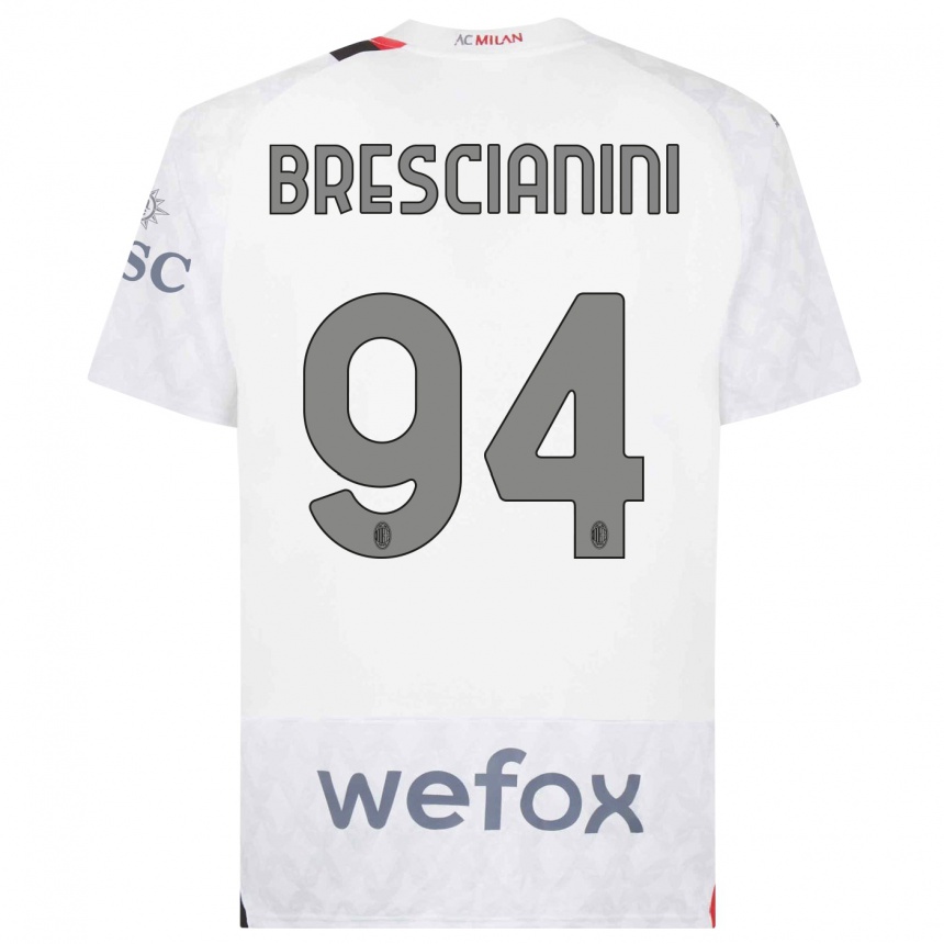 キッズフットボールマルコ・ブレシャニーニ#94白アウェイシャツ2023/24ジャージーユニフォーム