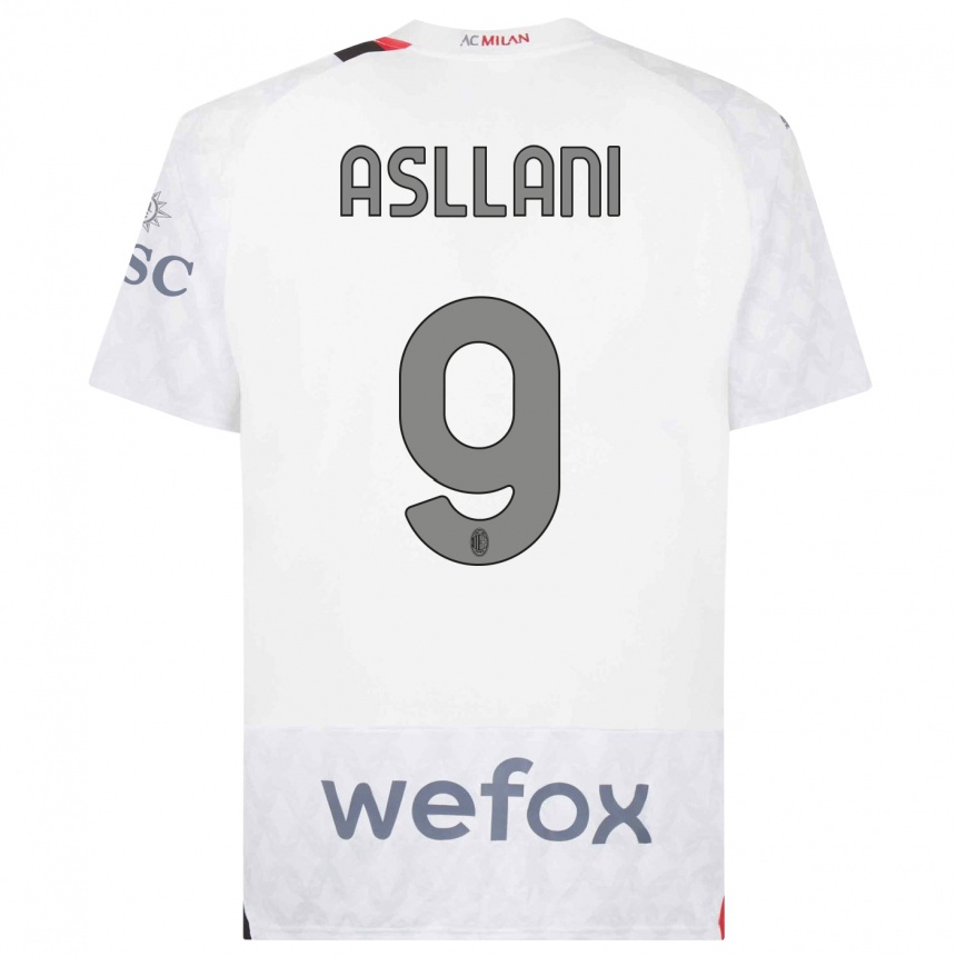 キッズフットボールコソヴァレ・アスラニ#9白アウェイシャツ2023/24ジャージーユニフォーム
