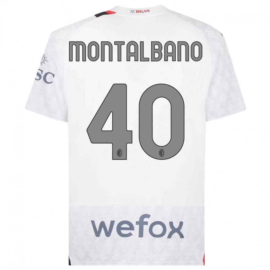 キッズフットボールニコロ・モンタルバノ#40白アウェイシャツ2023/24ジャージーユニフォーム