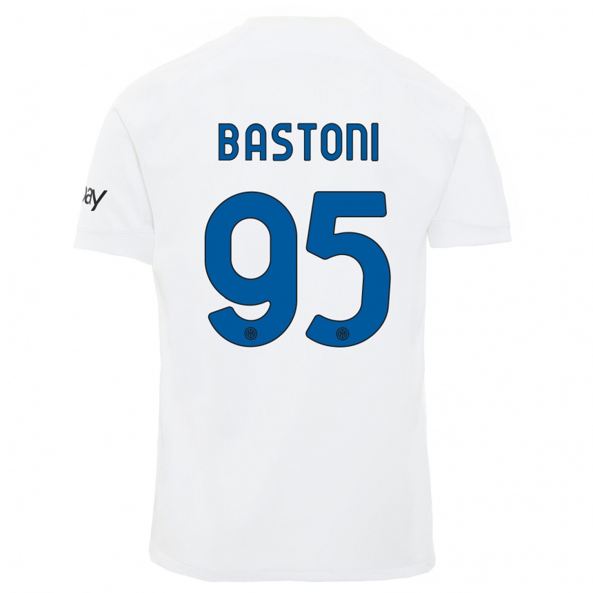キッズフットボールアレッサンドロ・バストーニ#95白アウェイシャツ2023/24ジャージーユニフォーム