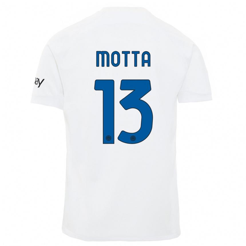 キッズフットボールマテオ・モッタ#13白アウェイシャツ2023/24ジャージーユニフォーム