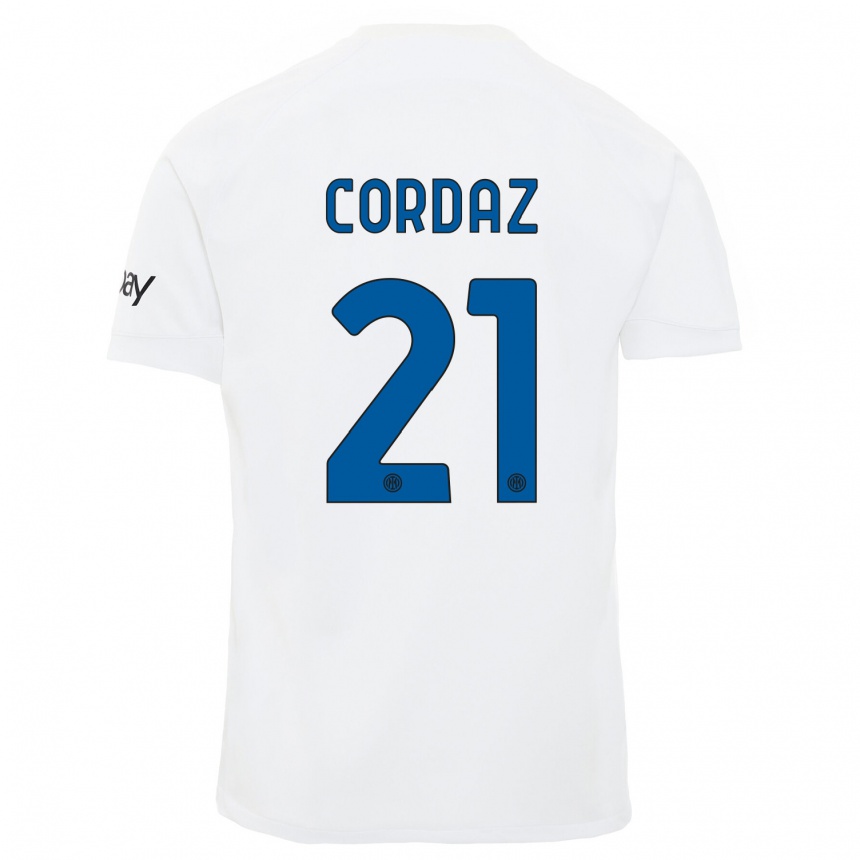キッズフットボールアレックス・コルダス#21白アウェイシャツ2023/24ジャージーユニフォーム