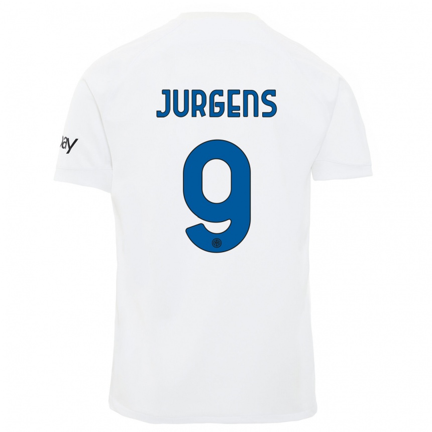 キッズフットボールオリバー・ユルゲンス#9白アウェイシャツ2023/24ジャージーユニフォーム