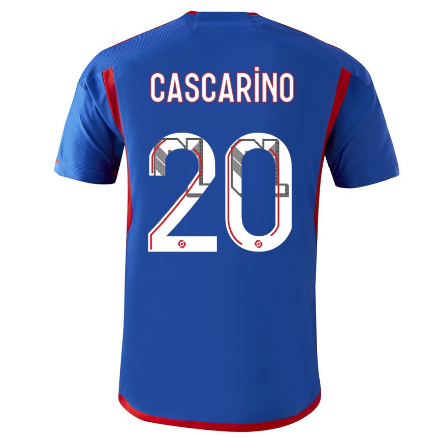 キッズフットボールデルフィーヌ・カスカリーノ#20青赤アウェイシャツ2023/24ジャージーユニフォーム